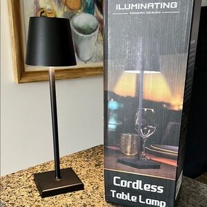 Black Cordless Waterproof Indoor/Outdoor Table Lamp NEW!